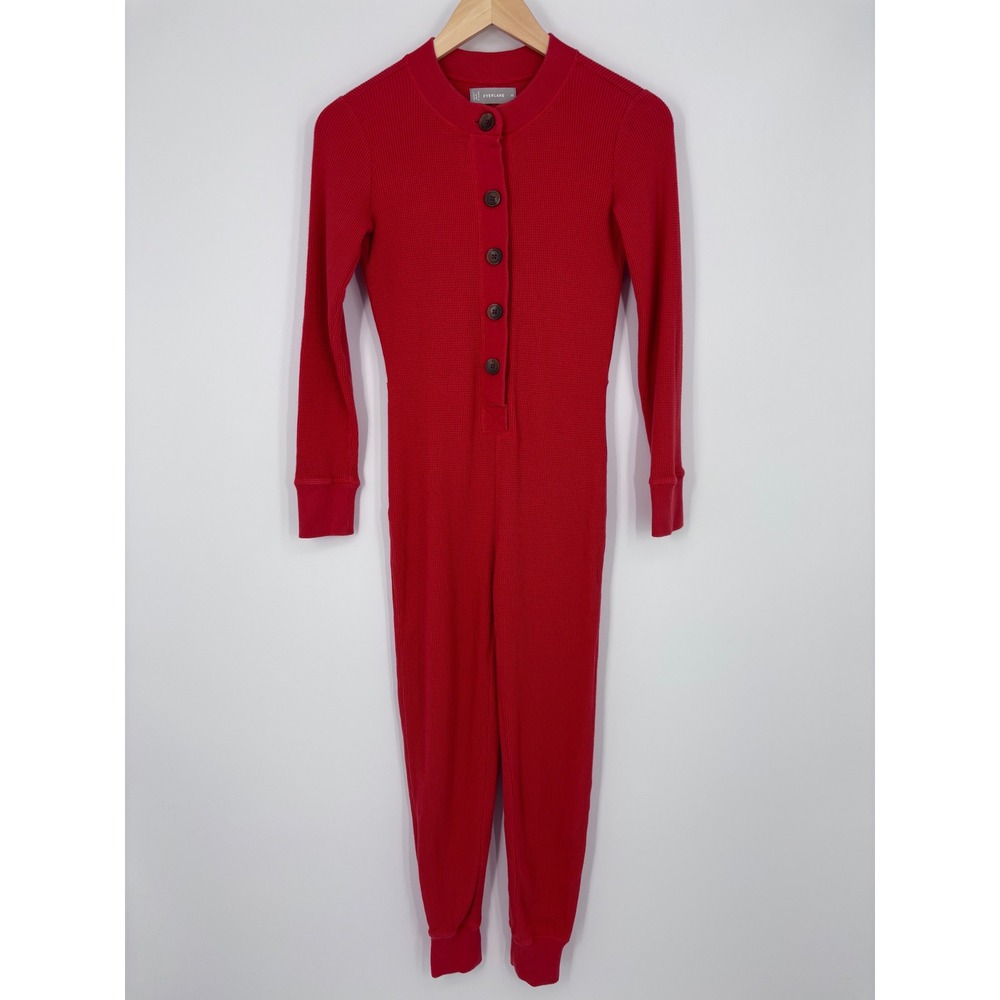 Everlane Waffle Henley Union Suit Jumpsuit Women XS Red Long Sleeve Thermal‎